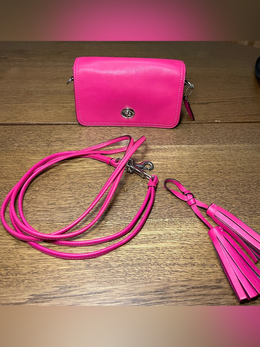 Coach Crossbody Flap Bag Hot Pink Leather Turnlock Silver Hardware Small